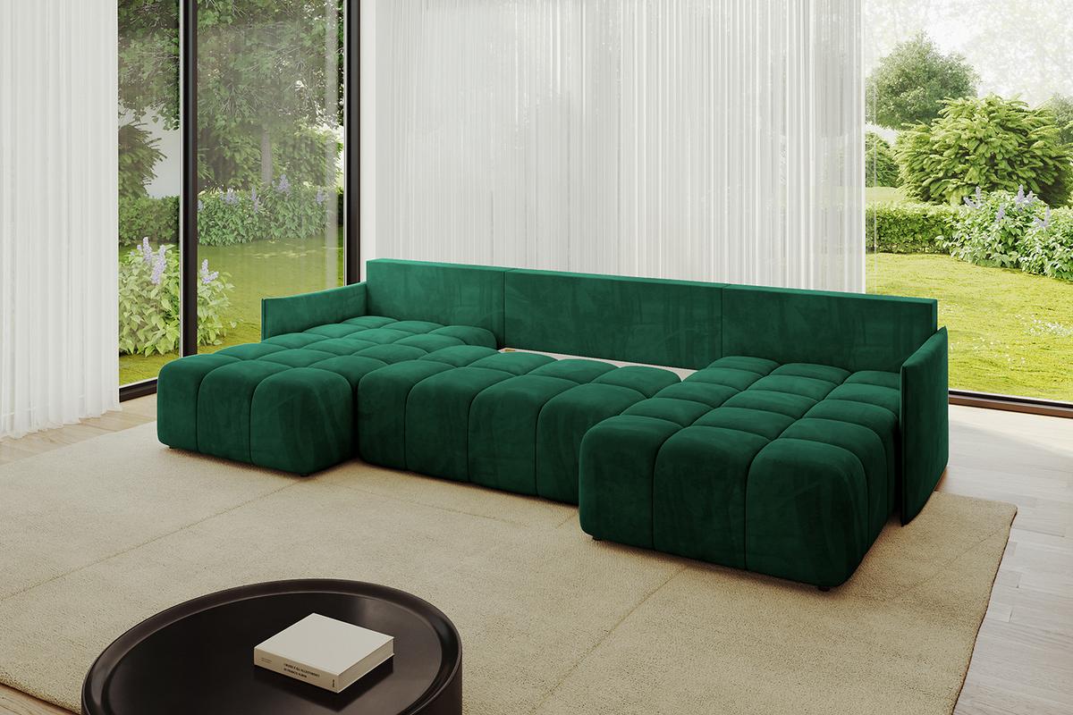 WOHNLANDSCHAFT LONLI-U 355x189x68 Dunkelgrün Velours - Dunkelgrün, Holzwerkstoff/Kunststoff (355/68/189cm) - ALTDECOR