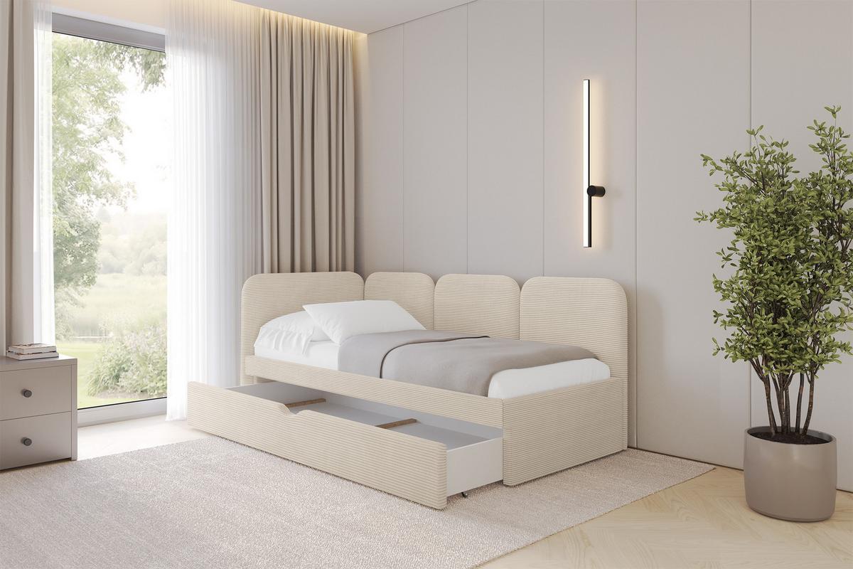 EINZELLBETT Jugendbett mit Bettkasten, Rechts - ALVY 100x200 Beige - Kaschmir, Holzwerkstoff/Textil (100/200cm) - ALTDECOR