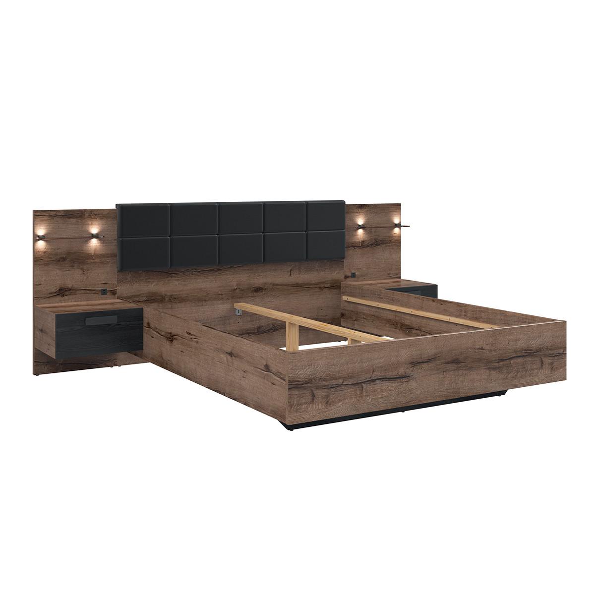 BETT 160/200 Romane Holz und Schwarz - Schwarz, Holzwerkstoff (160/200cm) - Petits-meubles