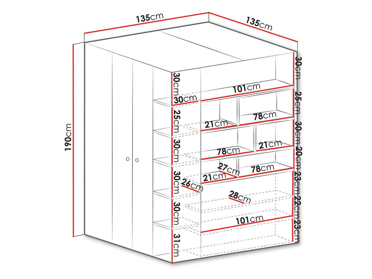 ECKKLEIDERSCHRANK Planet 01 L / P - Eichefarben/Schwarz, Holzwerkstoff (135/190/135cm) - MIRJAN24