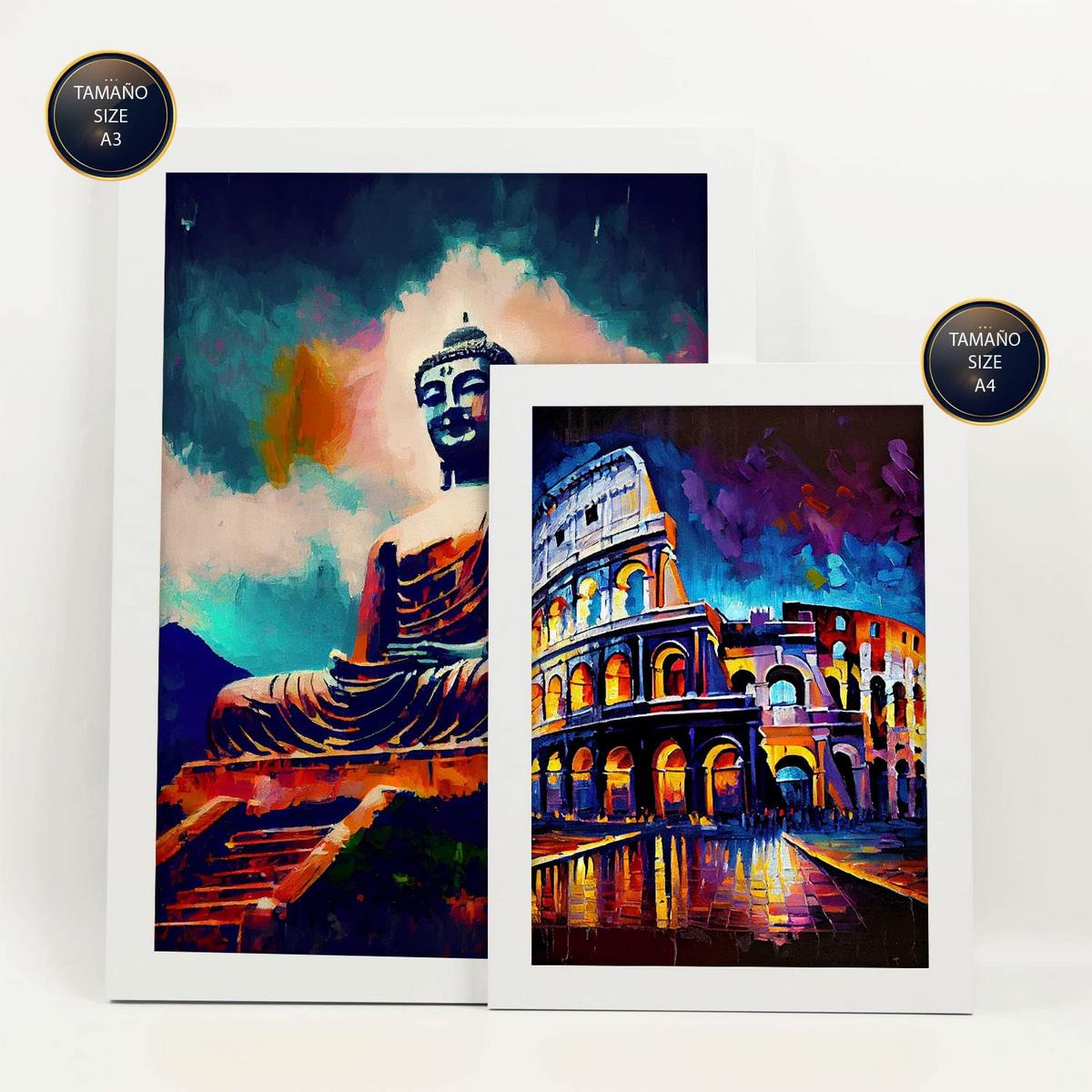 POSTER Set Mit 6 Feuchte Im Ölgemälde Stil A3 & A4 Weißer Rahmen - Weiß, Papier (29/3cm) - Nacnic