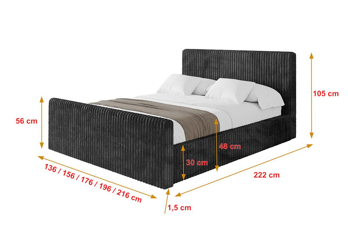 POLSTERBETT mit Bettkasten, Fußteil und Lattenrost, Boxbett mit Matratze H3/H4 - ALOVA-Z-V1 120x200 Schwarz - Schwarz, Holzwerkstoff/Textil (120/200cm) - ALTDECOR