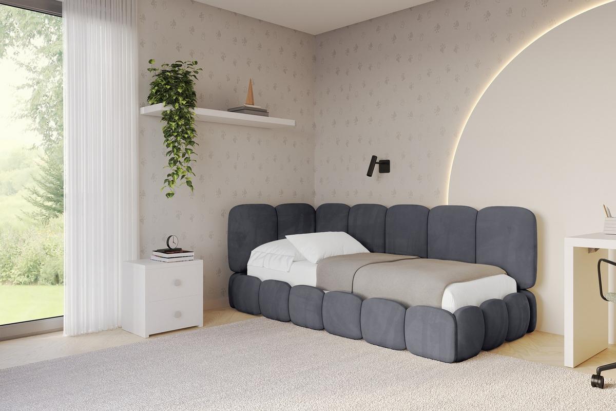 EINZELLBETT Jugendbett mit Bettkasten, Rechts - AVRY 100x200 Dunkelgrau - Titanfarben/Graphitfarben, Holzwerkstoff/Textil (100/200cm) - ALTDECOR