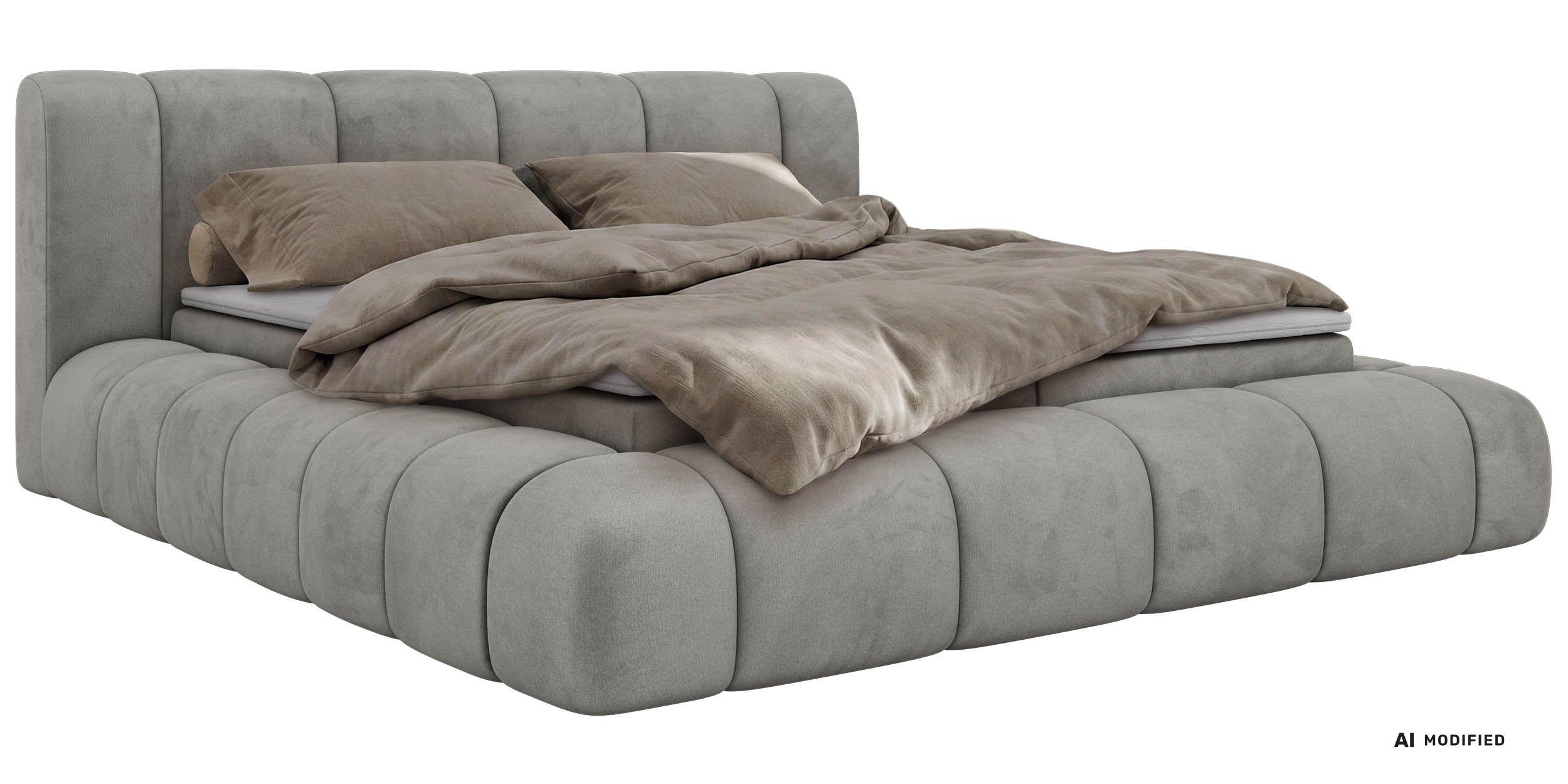 BOXBETT NUBEA 140/200 - Hellgrau Velvet - Topper T25 - H3 - Hellgrau/Schwarz, Kunststoff/Textil (140/200cm) - MKS
