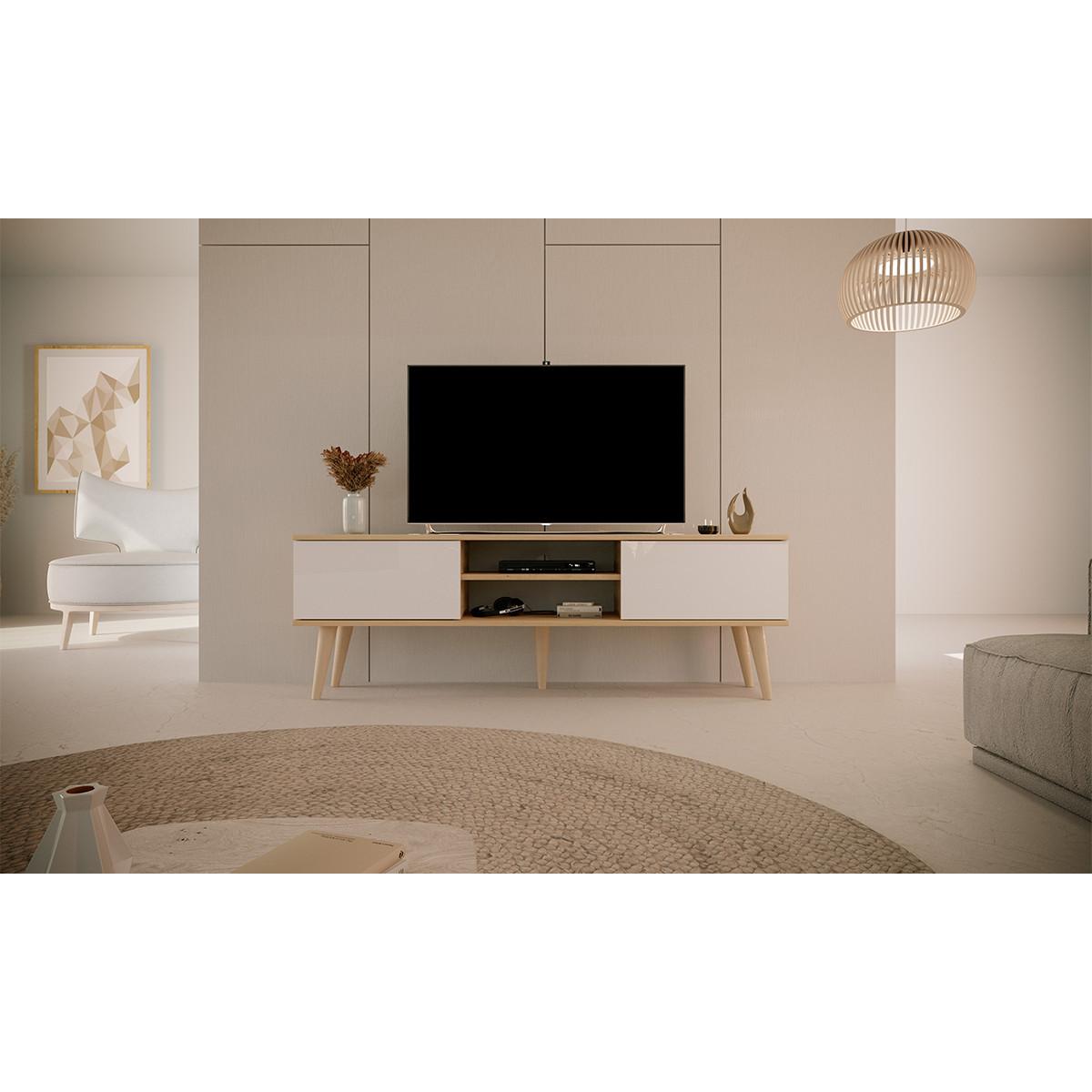 TV-MÖBEL Toronto Weiß und Holz - Weiß/Braun, Holzwerkstoff (160/55/35cm) - Petits-meubles