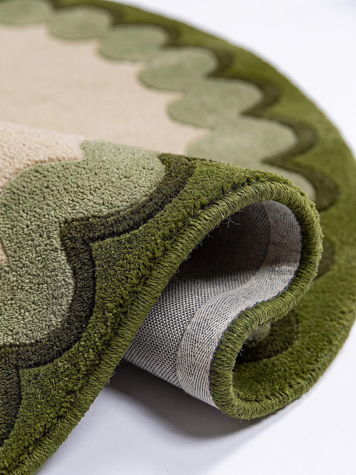 WOLLTEPPICH handgetuftet WAVENEY, Zickzack-Wellenbordüre, Olivgrün, Ø 160 cm - Grün, Textil (160/160cm) - KADIMA DESIGN