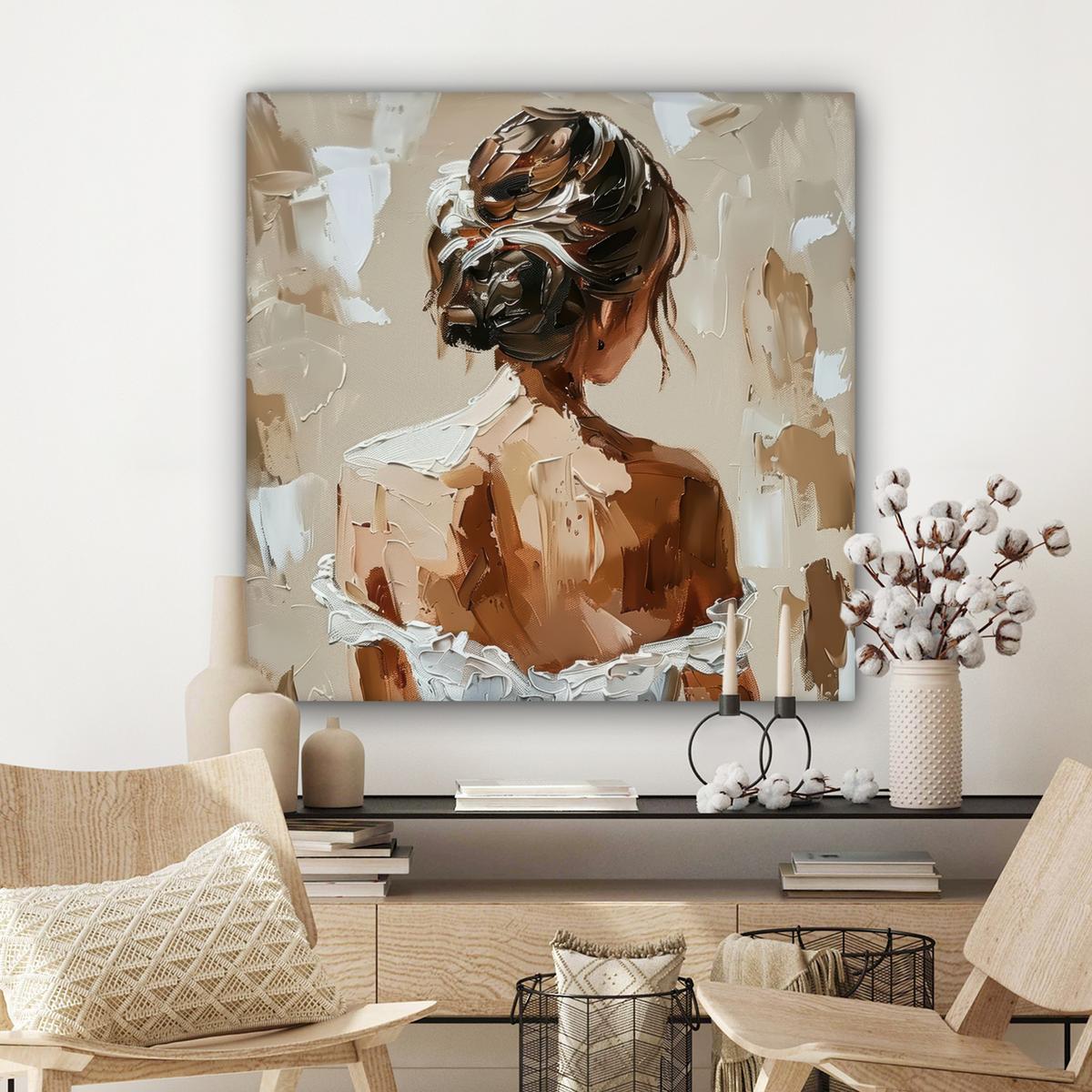 LEINWANDBILD Frau - Farbe - Abstrakt - Beige - Modern Deko Groß 90x90 cm - Sandfarben, Textil (90/90cm) - MuchoWow