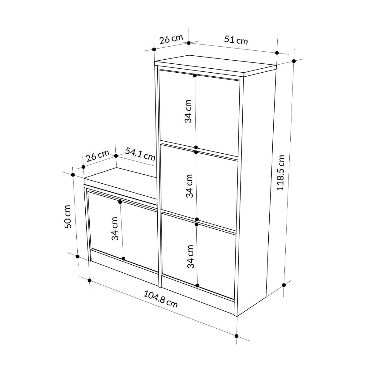 SCHUHSCHRANK 4 Türen L105 cm - Dude - Wildeiche, Holzwerkstoff (105/118.5/26cm) - Calicosy