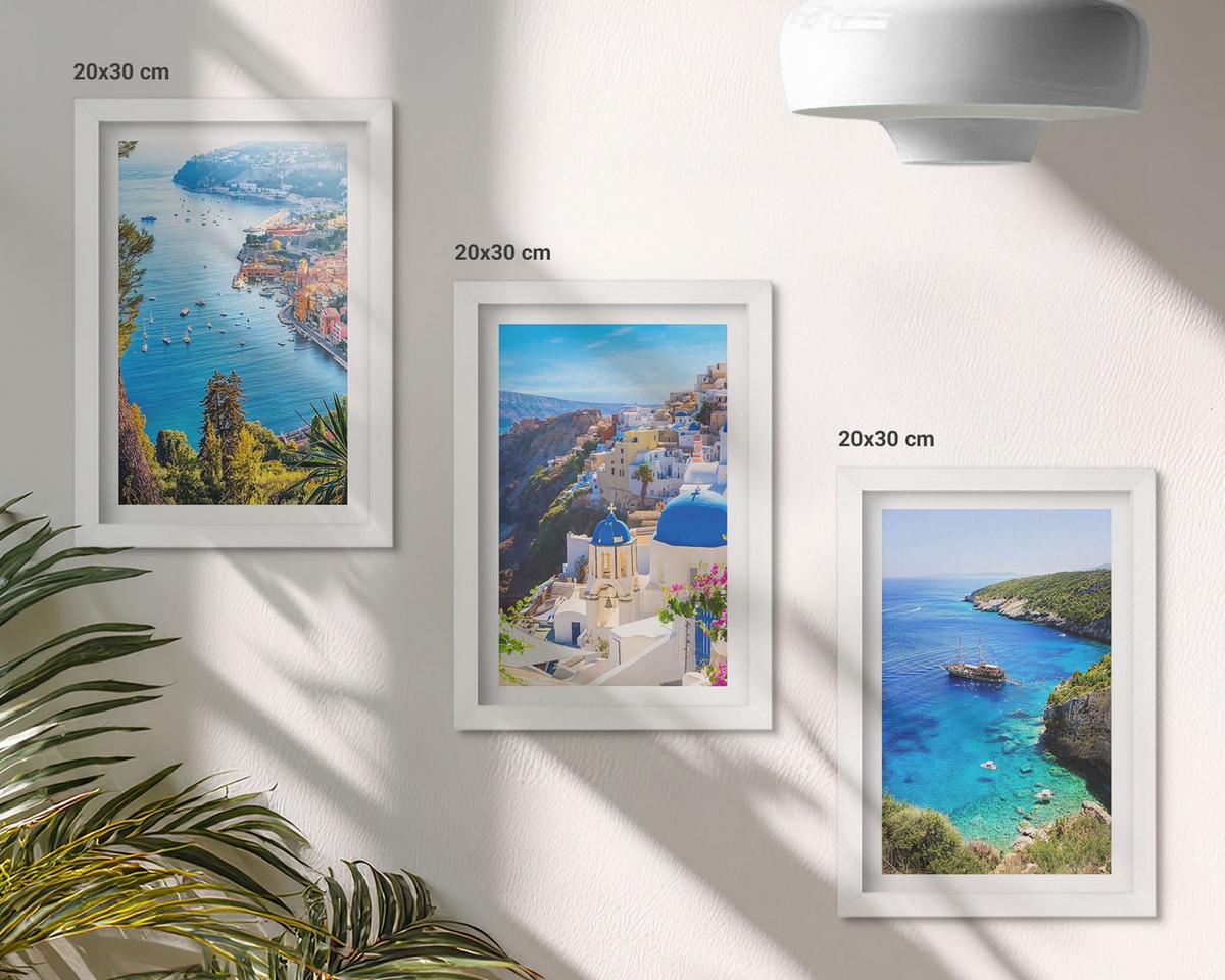 BILDER SET 3er Set - 20x30 cm Weißer Rahmen - Griechische Ansichten von Santorin Oia - Weiß, Kunststoff (20/30cm) - TULUP