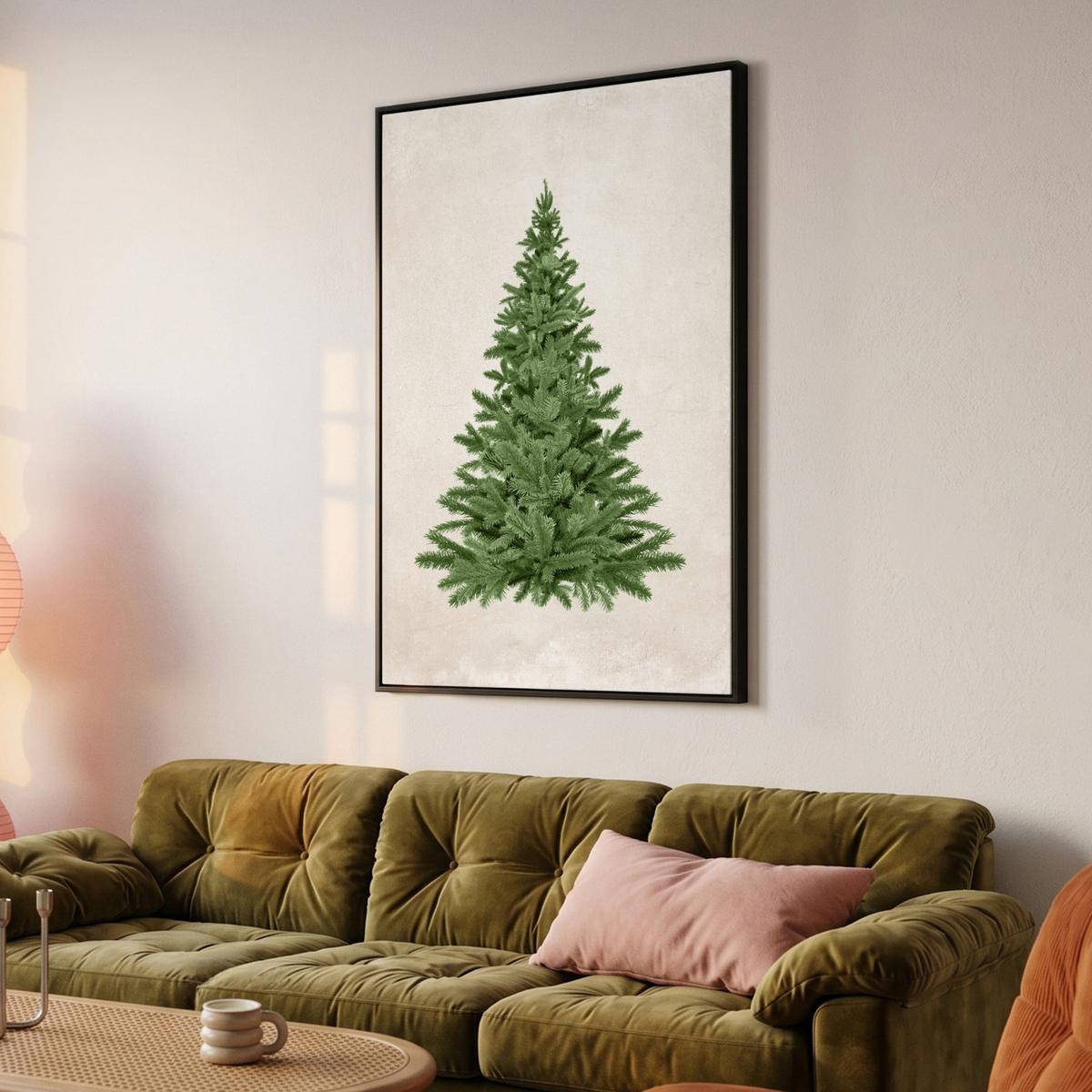 LEINWAND Bilder mit Rahmen - Weihnachtsbaum - Grün - Weihnachten - Feiertage - 100x150 - Olivgrün, Textil (100/150cm) - MuchoWow