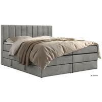 BOXSPRINGBETT ALVER KING 140/200 - Hellgrau Velvet - Topper T25 - H3 - Hellgrau/Schwarz, Kunststoff/Textil (140/200cm) - MKS