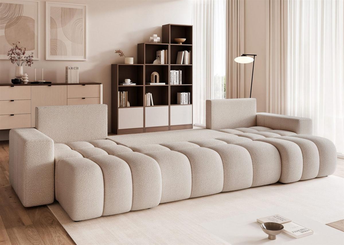 WOHNLANDSCHAFT Anabel Schlaffunktion - Creme, Holzwerkstoff/Textil (318/79/145cm) - Fun Möbel