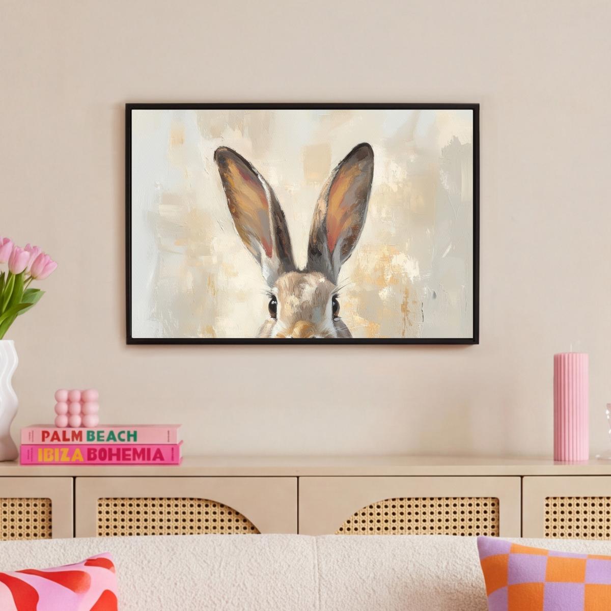 LEINWAND Bilder mit Rahmen - Hase - Ohren - Braun - 60x40 - Beige, Textil (60/40cm) - MuchoWow