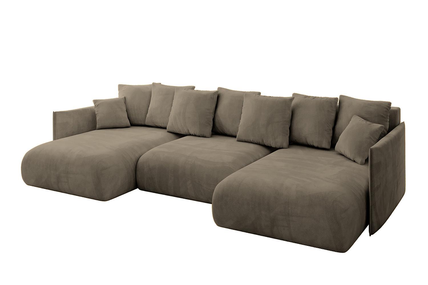 WOHNLANDSCHAFT mit Schlaffunktion und Bettkasten ONESK-U 317x177x72 Braun Velours - Braun, Holzwerkstoff/Kunststoff (317/72/177cm) - ALTDECOR