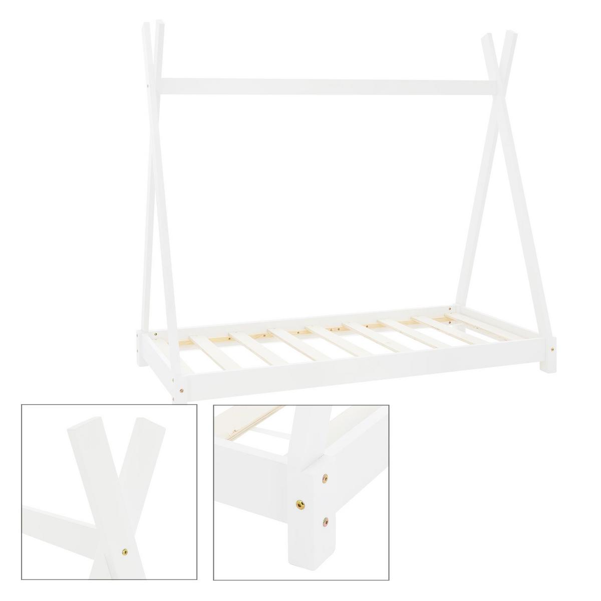 KINDERBETT Tipi mit Matratze 70x140 cm Weiß - Weiß, Holz (70/140cm) - ML-DESIGN