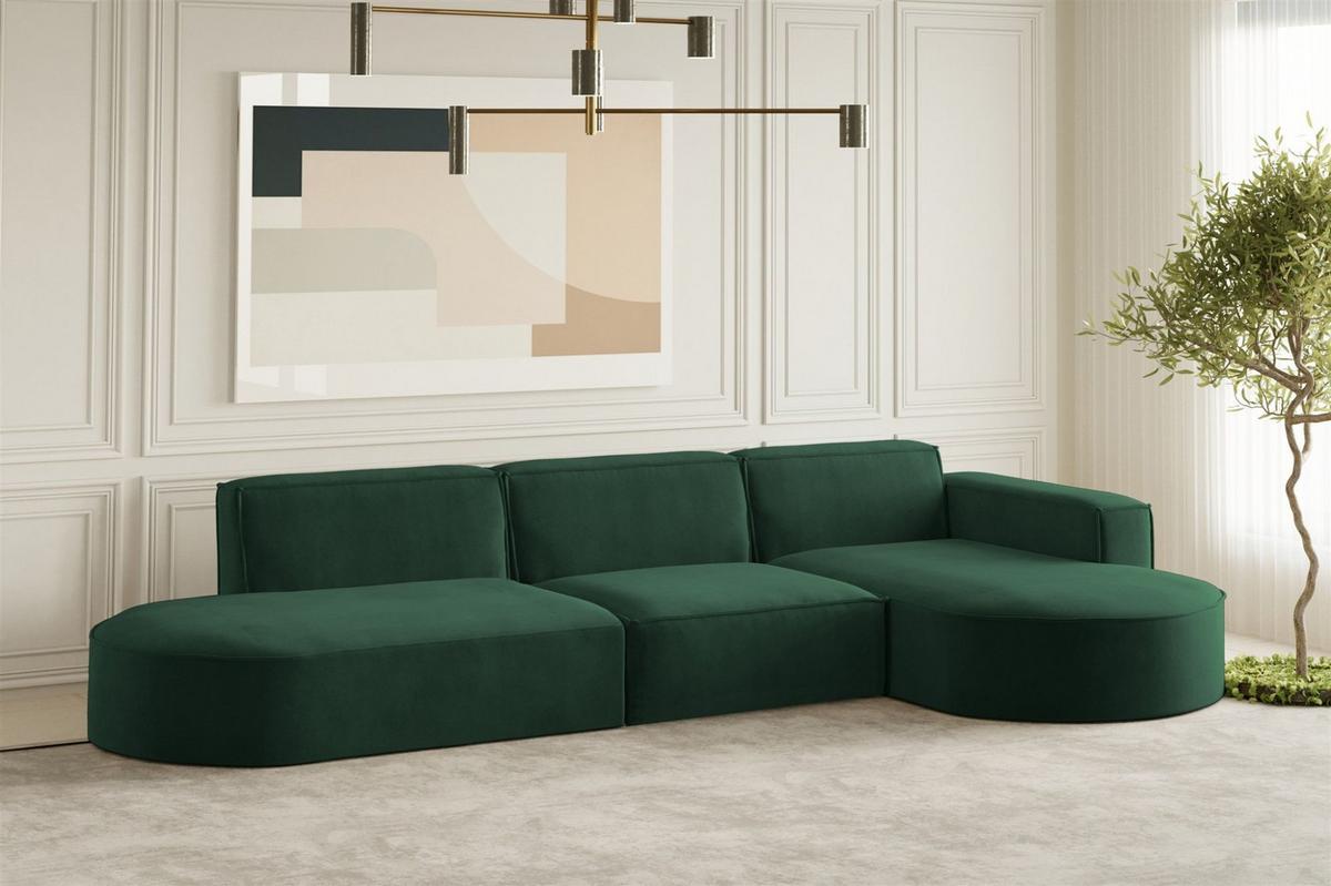 ECKSOFA Palma In Noel - Grün, Holzwerkstoff/Textil (296/165cm) - Fun Möbel