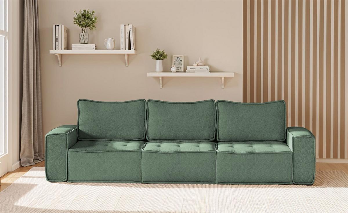 SOFASET Sande 3-2-1 In Raven - Grün, Holzwerkstoff/Textil (292/85/90cm) - Fun Möbel