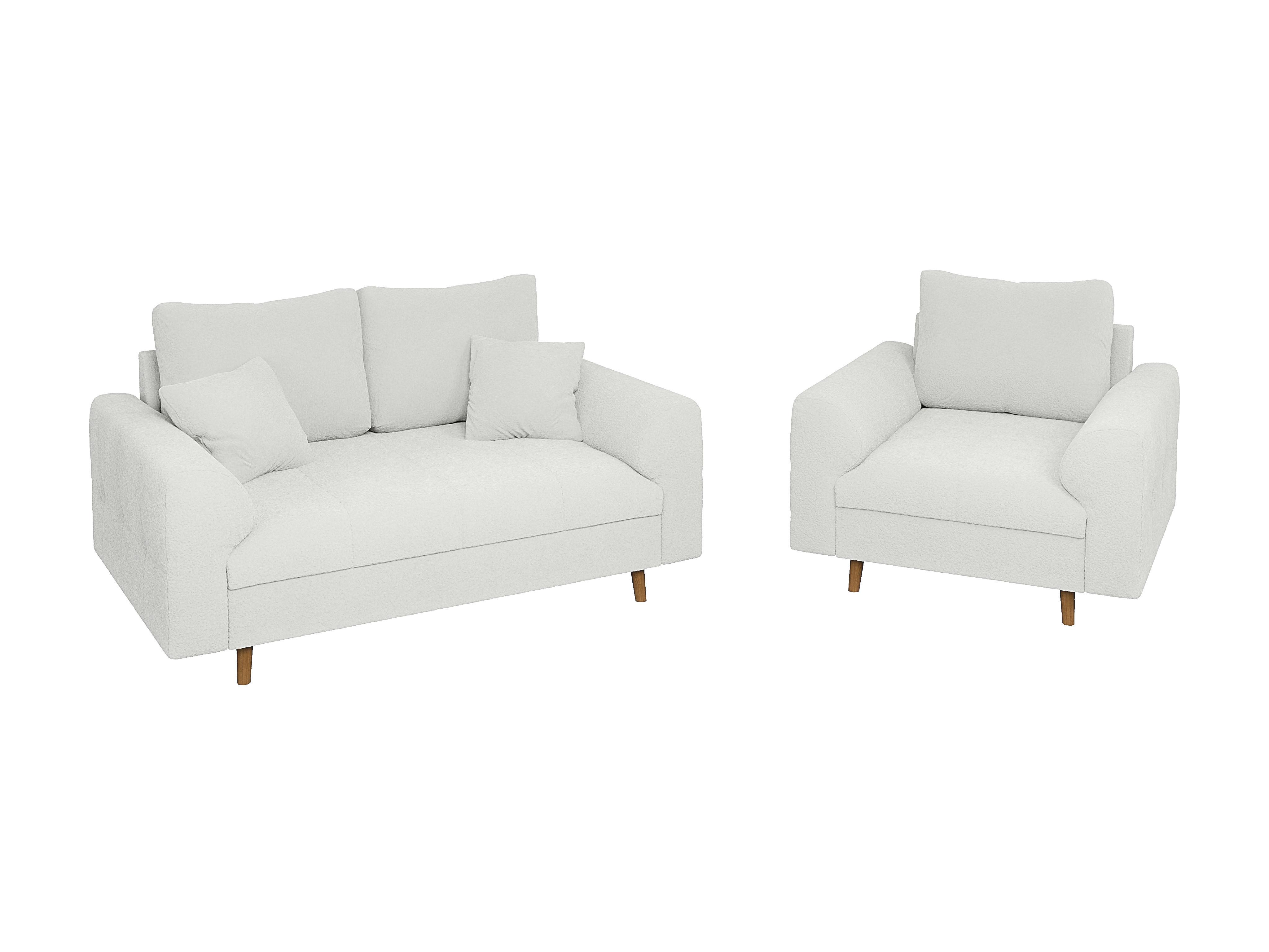 SITZGARNITUR 2+1 Henrik Weiß Boucle - Weiß/Braun, Holz/Textil (150/81/93cm) - S-Style