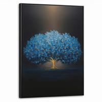 LEINWAND Bilder mit Rahmen - Baum - Blau - Blätter - Pinselstriche - 50x70 - Blau, Textil (50/70cm) - MuchoWow