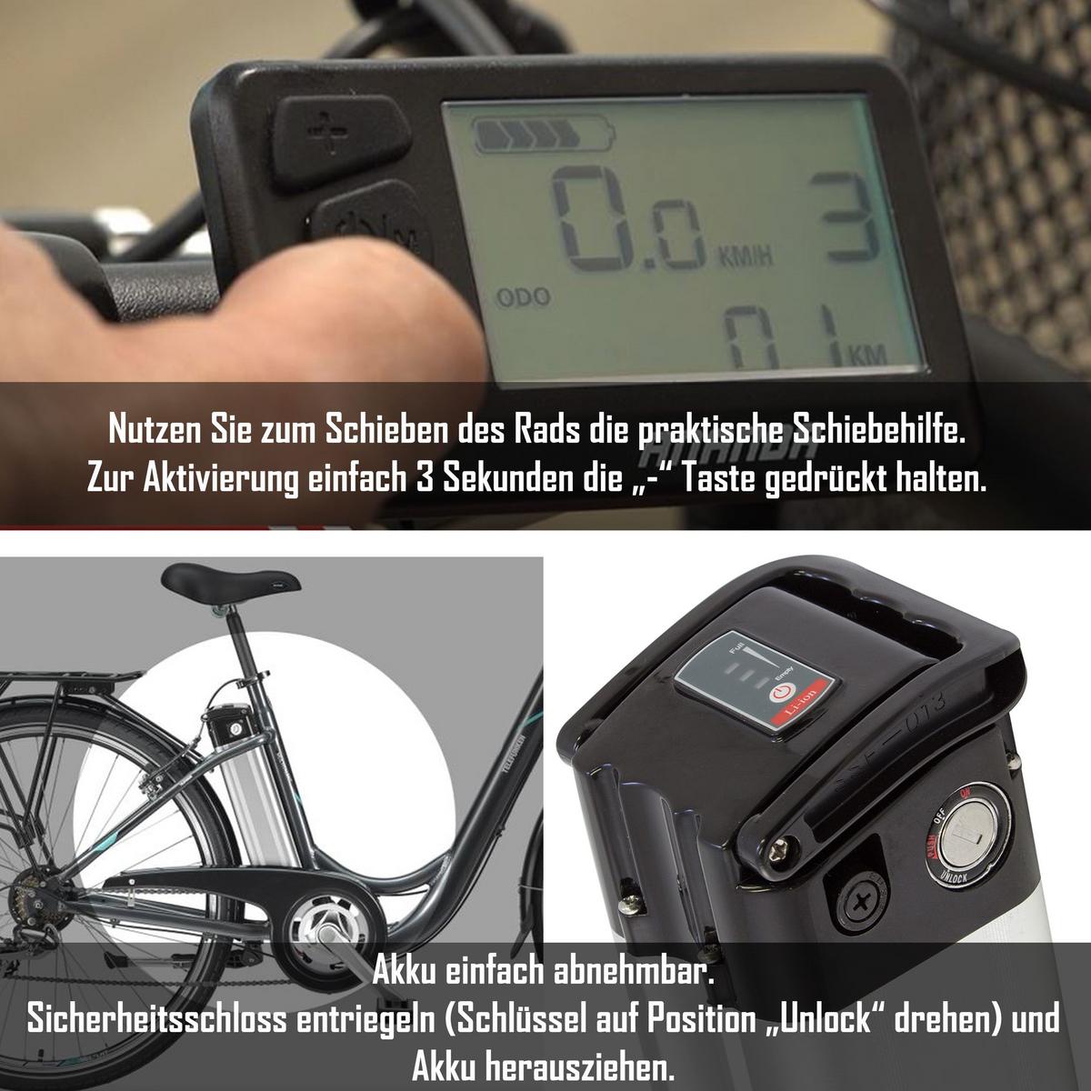 E-BIKE Cityrad Multitalent RC822 Für Damen u. Herren 374,4 Wh Frontmotor 7-Gang-Kettenschaltung 28 Zoll - Weinrot, Metall (114.5cm) - Telefunken