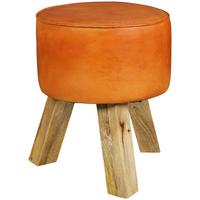 SITZHOCKER – Holz/Echtleder, 37x45x37 cm, modern, rund - Braun, Leder/Holz (37/45/37cm) - KADIMA DESIGN