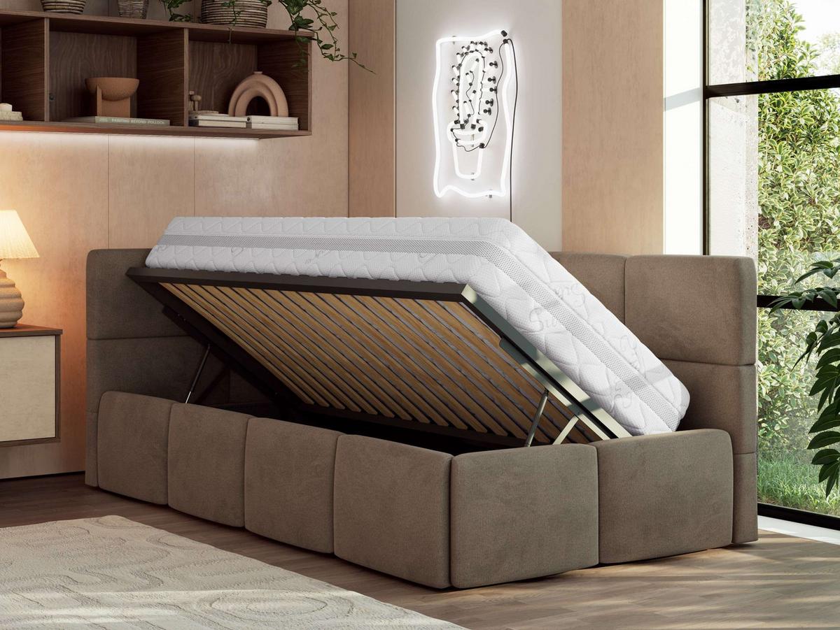 JUGENDBETT ARVO 90/200 - Braun Velvet - ohne Matratze - Links Seite - Braun, Textil (90/200cm) - MKS