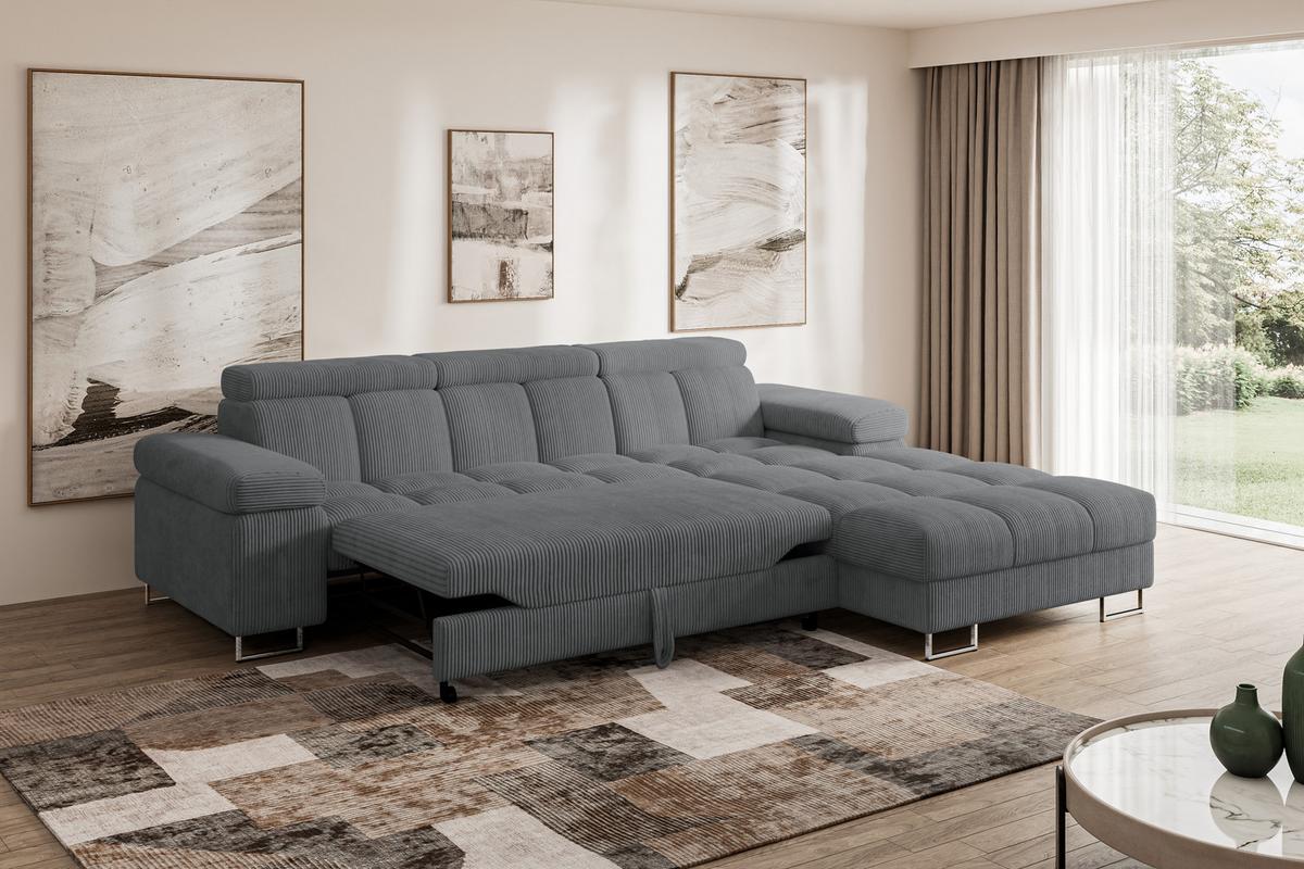 ECKSOFA mit Schlaffunktion Ottomane Rechts COMA L 271x203x79 Dunkelgrau Cord - Graphitfarben, Holzwerkstoff/Textil (203/271cm) - ALTDECOR