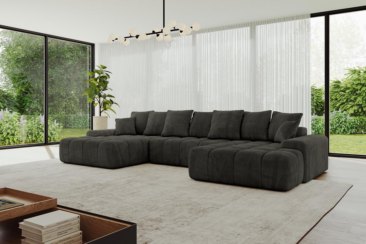 WOHNLANDSCHAFT ENSI-U - 353x164x69 cm Schwarz - Schwarz, Holzwerkstoff/Kunststoff (357/69/164cm) - ALTDECOR