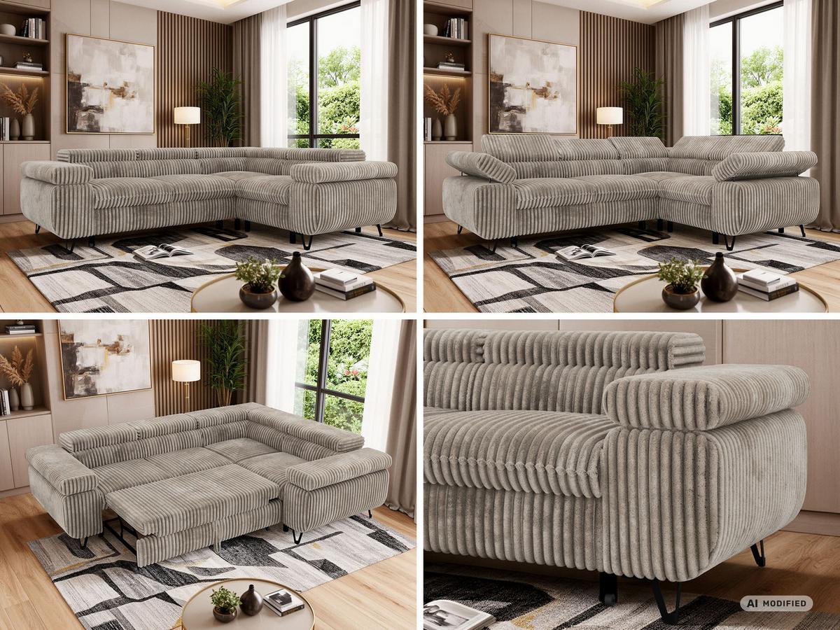 ECKSOFA FALCO L - Hellbraun Cord - Rechts Seite - Hellbraun/Schwarz, Textil/Metall (268/197cm) - MKS