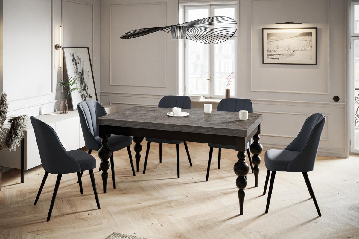 RECHTECKIGER Esszimmertisch LENA, ausziehbarer Tisch, Größe: 200-300X100X78,5 cm, Wohnzimmertisch Farbe: Dunkelgrau, mit Tischbeinen in Farbe Schwarz - Dunkelgrau/Schwarz, Holzwerkstoff (200/80/79cm) - Alpi-Möbel