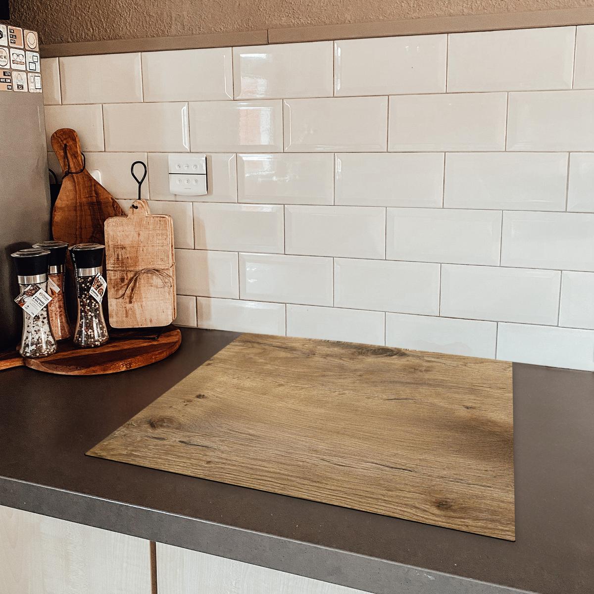 HERDABDECKPLATTE Holz - Braun - Holzoptik Herdabdeckung Induktionsfeld 60x52 cm - Eichefarben, Kunststoff (60/52/0.2cm) - MuchoWow