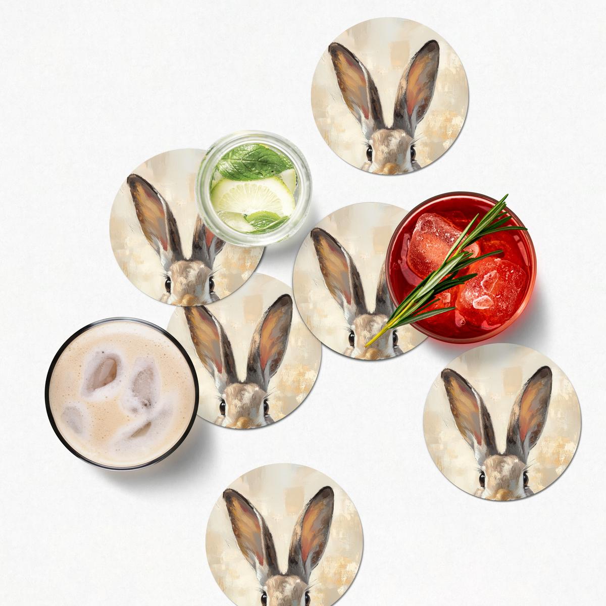 GLASUNTERSETZER Hase - Ohren - Braun Zubehör für Getränke 10x10 cm - Beige, Naturmaterialien (10/0.2cm) - MuchoWow