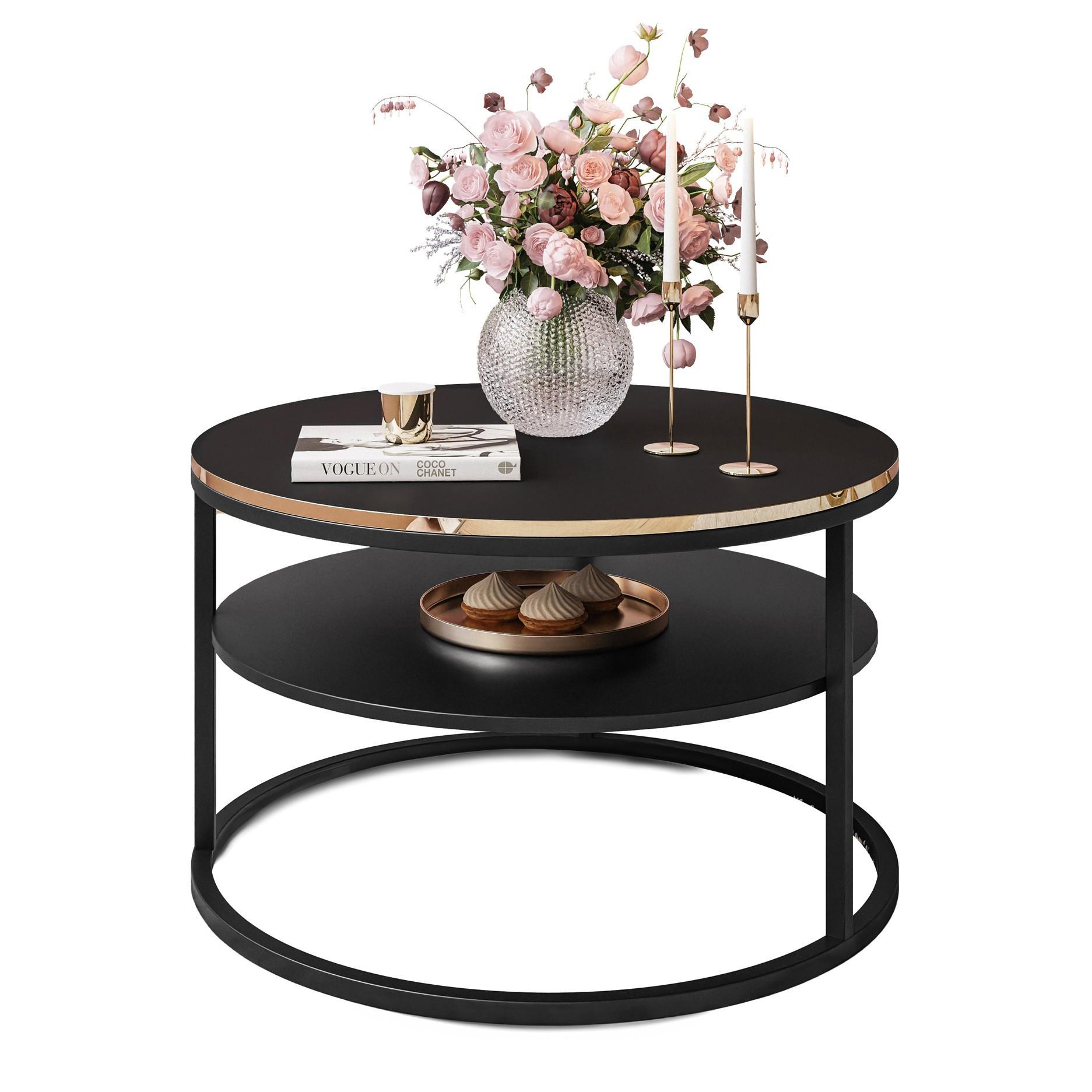 COREIL runder Couchtisch mit Ablage Schwarz / Schwarz matt - Schwarz, Holzwerkstoff (70/70/49cm) - Lookway