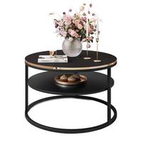 COREIL runder Couchtisch mit Ablage Schwarz / Schwarz matt - Schwarz, Holzwerkstoff (70/70/49cm) - Lookway