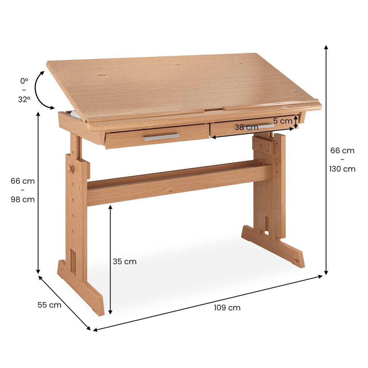 KINDERSCHREIBTISCH OLIVIA - Buchefarben, Holz (109/130/55cm) - IDIMEX