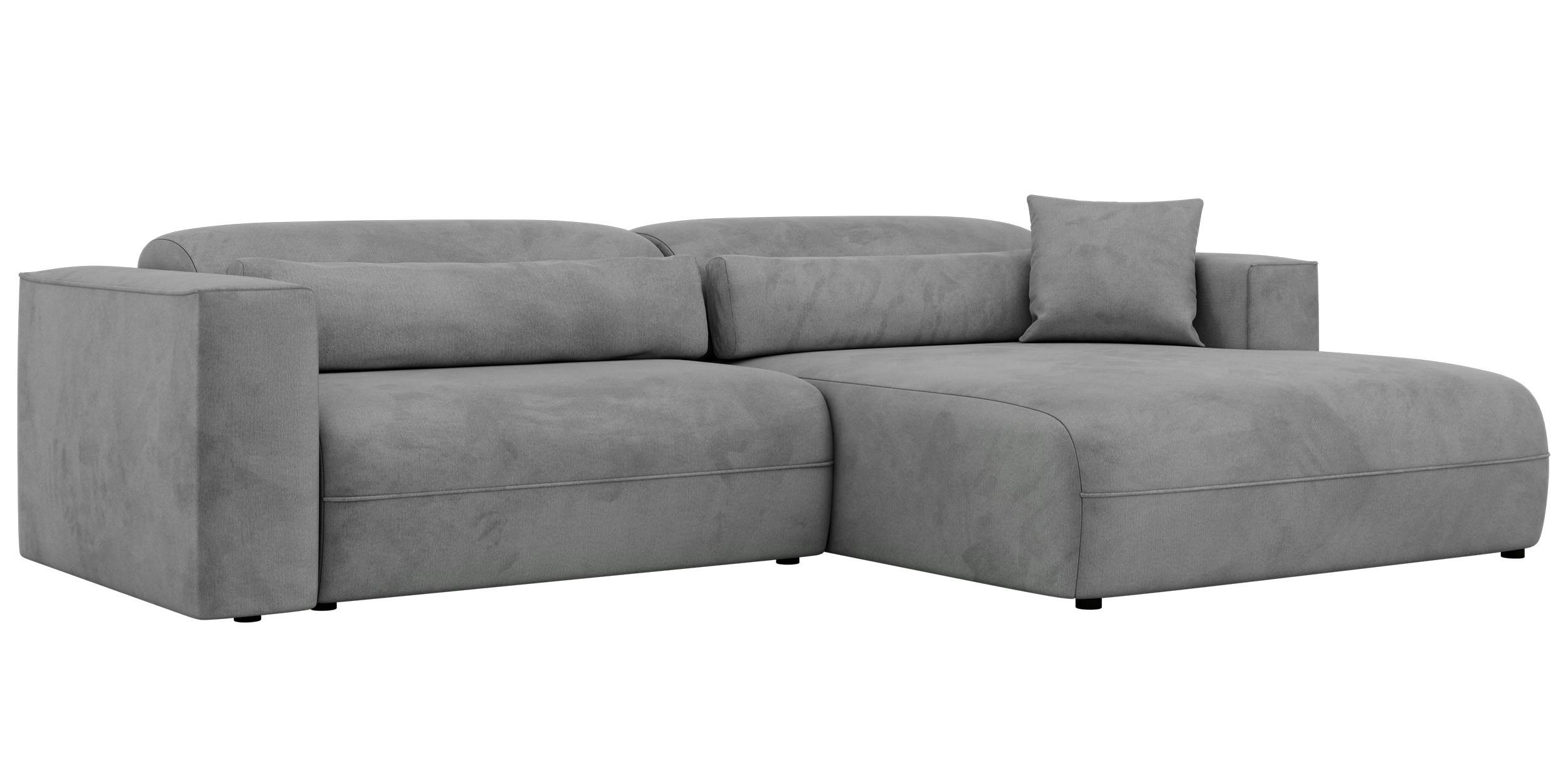 ECKSOFA PAZURRO L - Hellgrau Velvet - Rechts Seite - Hellgrau/Schwarz, Kunststoff/Textil (288/180cm) - MKS