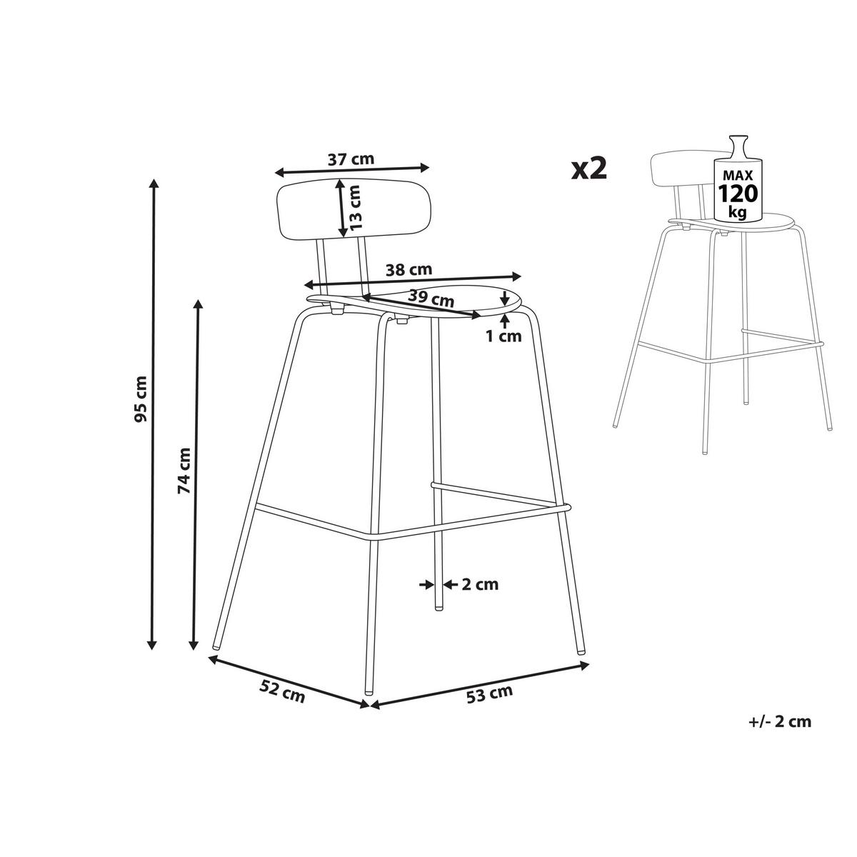 BARSTUHL 2er-Set Kunststoff/Metall olivgrün Sibley - Grün, Kunststoff (53/95/52cm) - Beliani