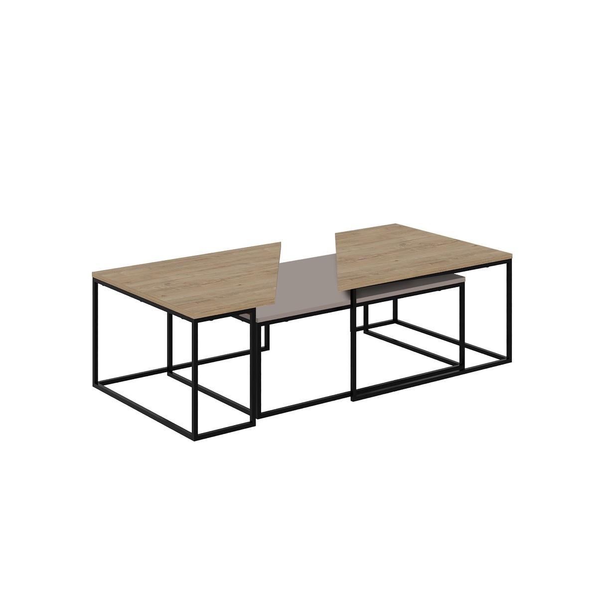 SET 3 Couchtische mit Metallfüßen - TITAN - Taupe, Holzwerkstoff (15/70/42cm) - Calicosy
