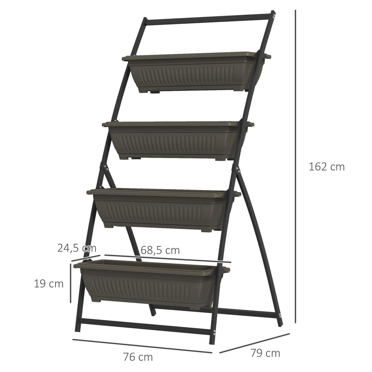 PFLANZENTREPPE Blumenregal für Garten, Stahl, Braun, 76 x 79 x 162 cm - Braun, Metall (79/162/76cm) - Outsunny