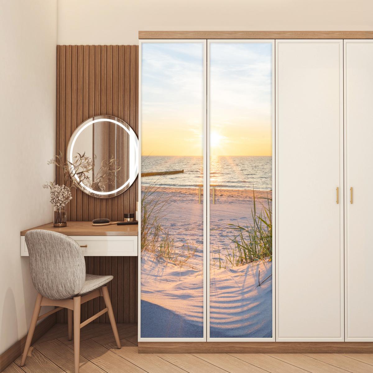 TÜRAUFKLEBER Strand - Sonne - Düne - Gras - Sand - Horizont Fototapete 75x205 cm - Türtapete - Dunkelgelb, Kunststoff (75/0.1cm) - MuchoWow