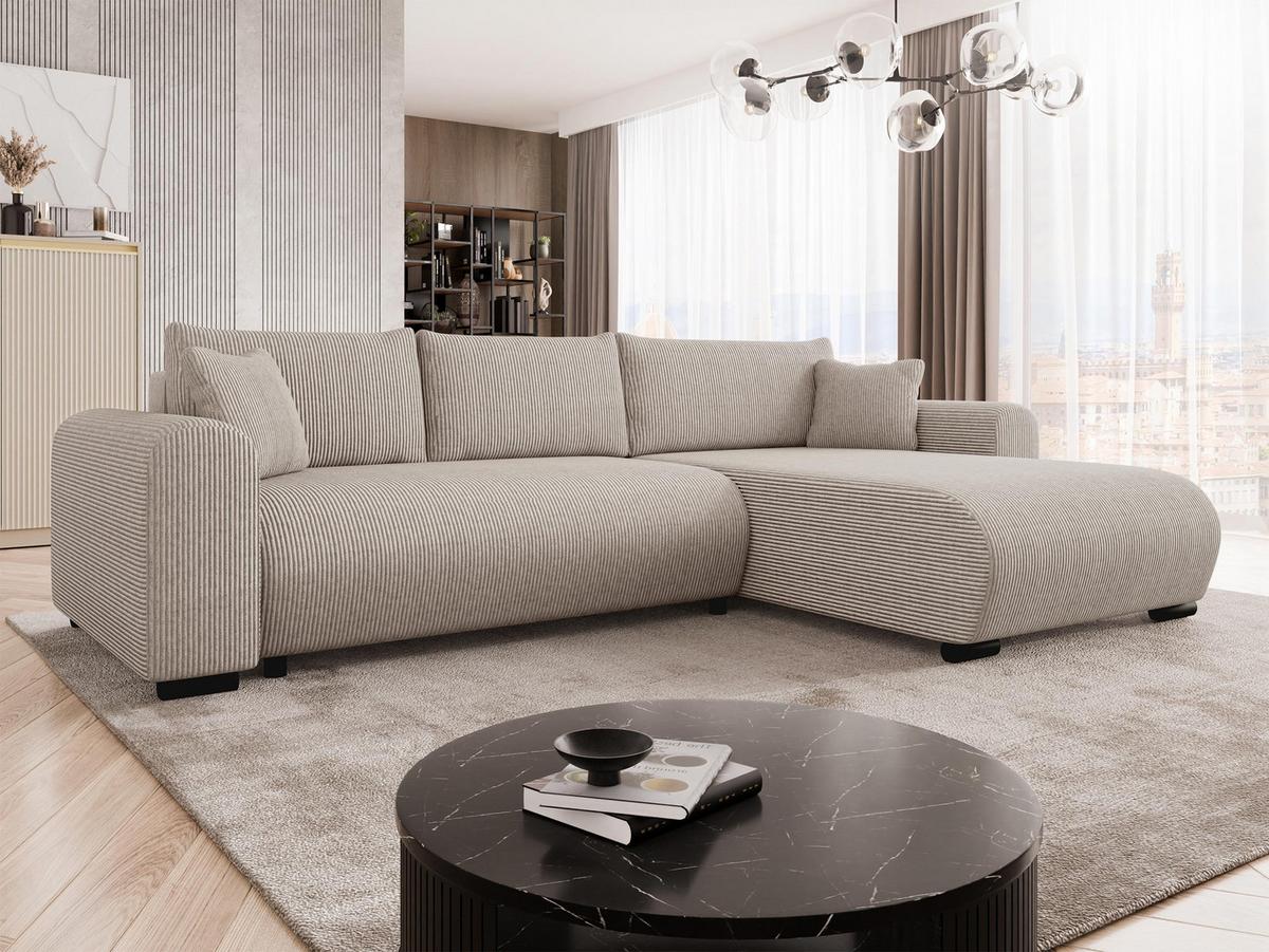 ECKSOFA Merkos Cord - Schwarz/Sahara, Holz/Textil (285/188cm) - MIRJAN24