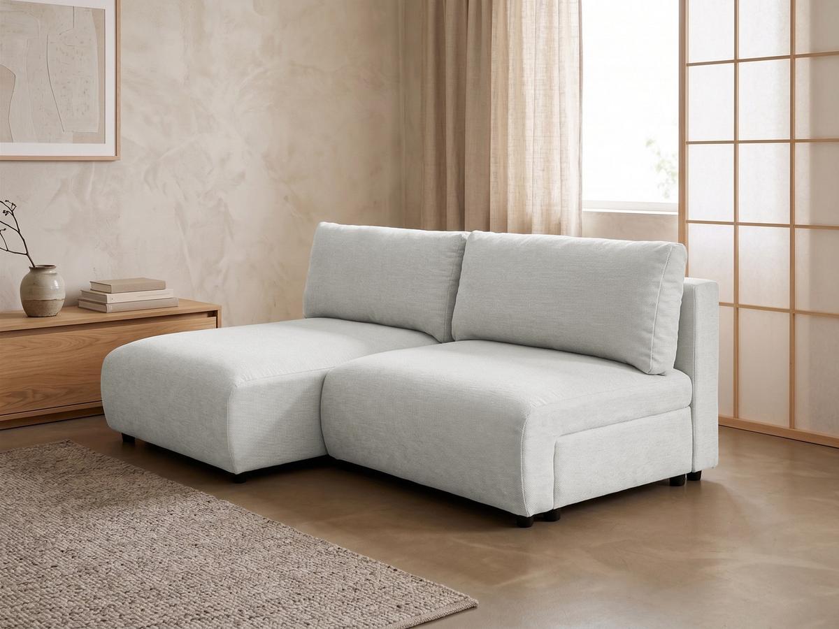 ECKSOFA Sora mit Schlaffunktion, Bettkasten und extra tiefer Komfortzone aus hochwertigem Hellgrau Strukturstoff - Hellgrau/Schwarz, Holz/Kunststoff (140/200cm) - S-Style