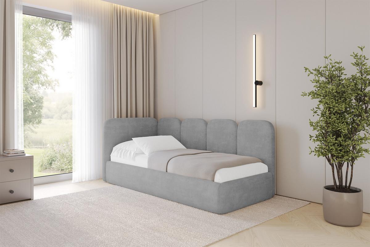 EINZELLBETT Jugendbett mit Bettkasten, Rechts - VELY 80x200 Grau - Silberfarben, Holzwerkstoff/Textil (80/200cm) - ALTDECOR