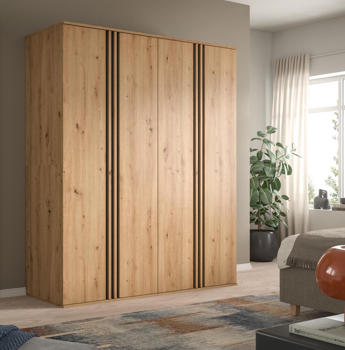 KLEIDERSCHRANK Eiche Artisan, grau 160 x 192 cm, Wäscheschrank 4-türig - Anthrazit/Eiche Artisan, Holzwerkstoff (160/192/56cm) - Inn.Furn