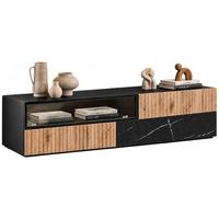 TV-LOWBOARD schwarz, Vicking Eiche, Marmor schwarz 160 x 42 cm, TV Unterteil mit Push-to-Open - Eichefarben/Schwarz, Holzwerkstoff/Kunststoff (160/42/45cm) - Inn.Furn