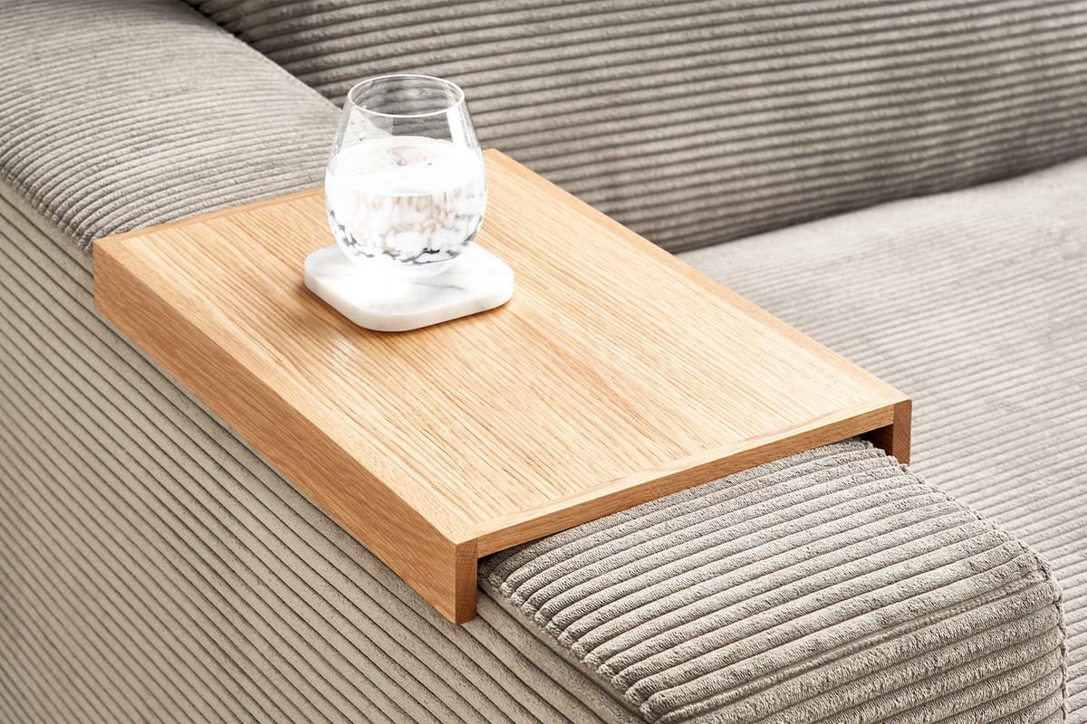 BIG SOFA XL MIT TABLETT MADELINE Steingrau Cord - Greige/Schwarz, Kunststoff/Textil (290/85/190cm) - KAWOLA
