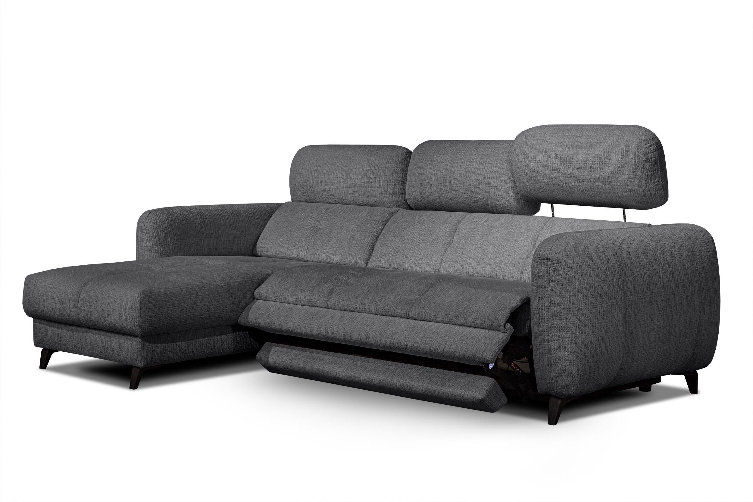 ECKSOFA SVEN 3-Sitzer, 1 Relax XL, verstellbare Kopfstützen, dunkelgrau - Anthrazit/Schwarz, Holzwerkstoff/Textil (256/163cm) - Wozimo