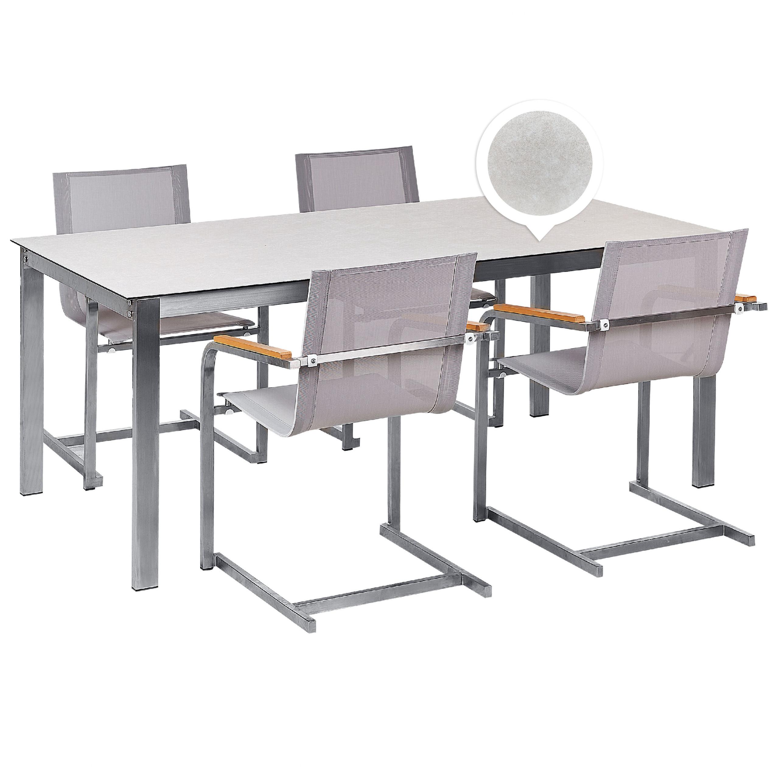GARTENMÖBEL SET 4-Sitzer Keramik-Glas Weiß Textil Beige Cosoleto - Beige/Silberfarben, Glas - Beliani