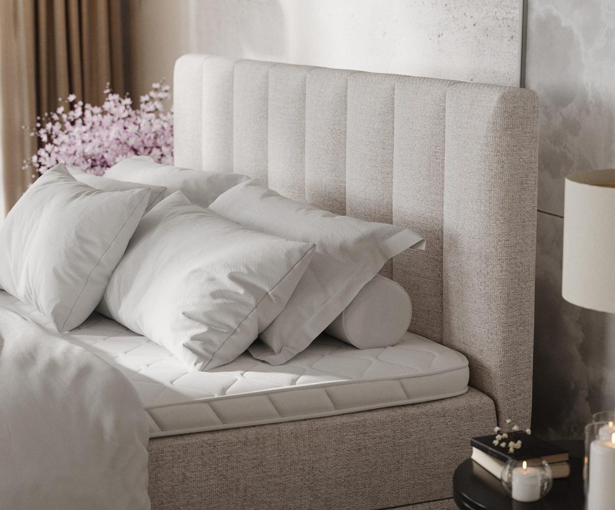 BOXBETT Lusso 180/200 cm Hellbeige im Neve Stoff - Sandfarben/Schwarz, Holz/Holzwerkstoff (180/200cm) - AltaBeds