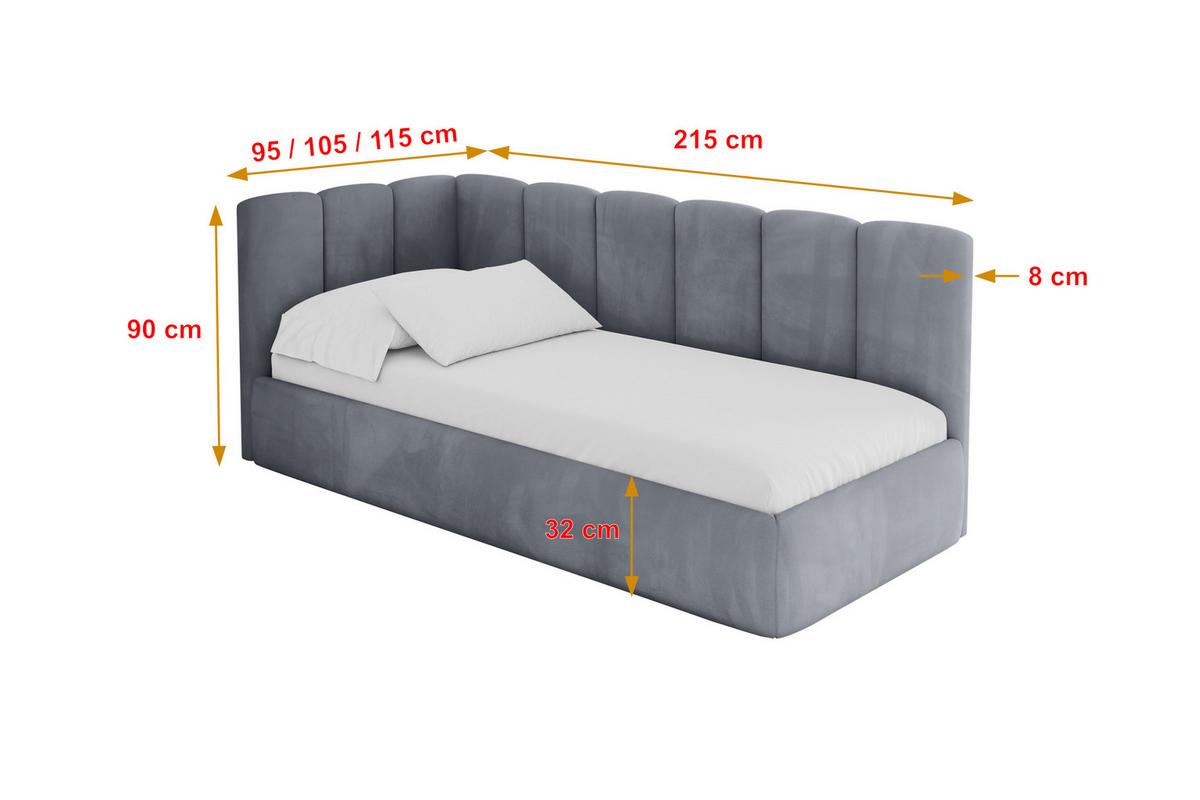 EINZELLBETT Jugendbett mit Bettkasten, Rechts - DEXY 90x200 Grau - Blaugrau, Holzwerkstoff/Textil (90/200cm) - ALTDECOR